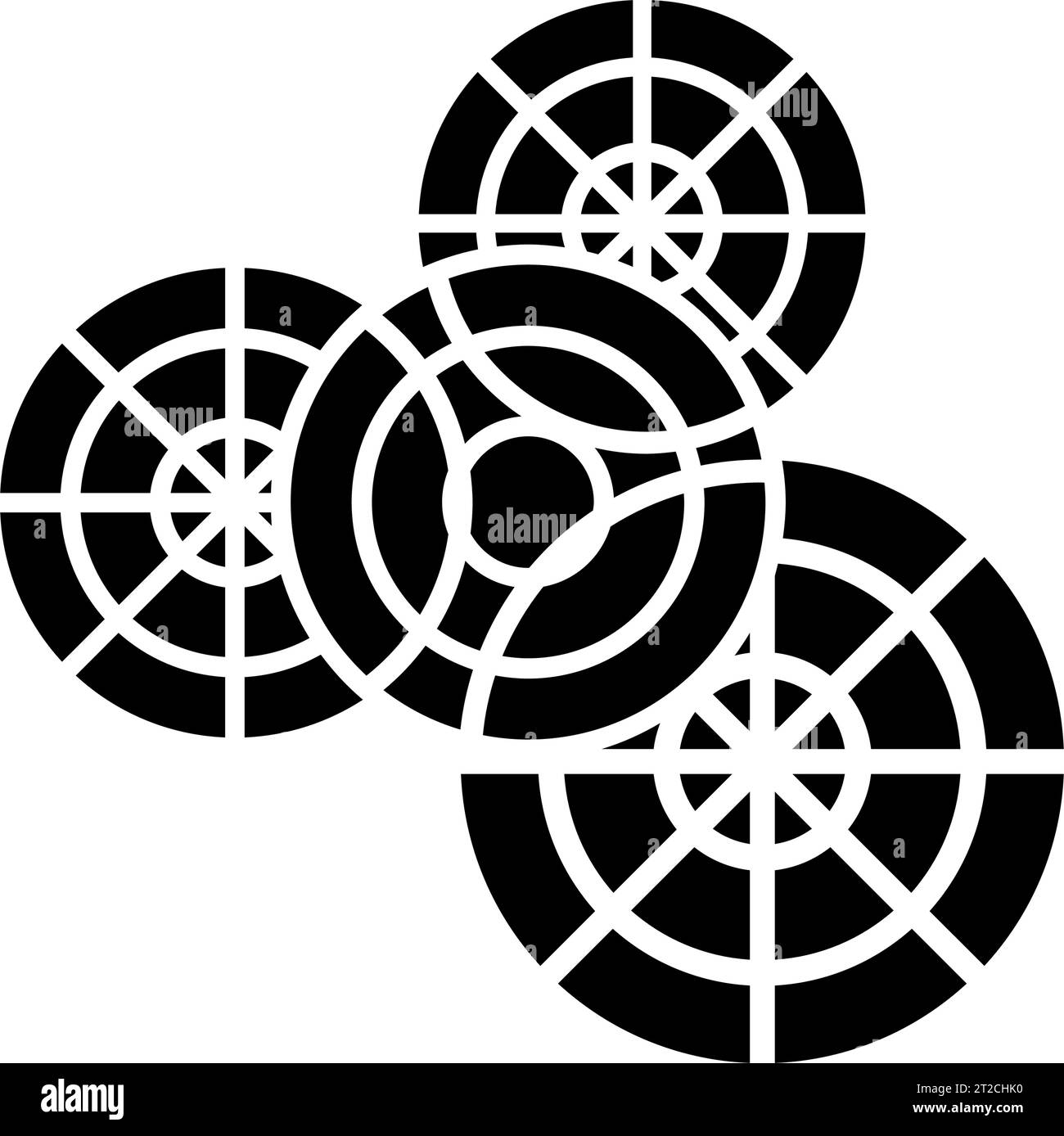 Black Abstract Gear Shaped Icon with Overlapping Circles on a White Background Stock Vector