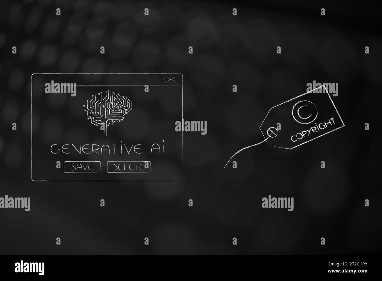 artificial intelligence and deep learning conceptual illustration, generative AI pop-up message with Copyright label next to it Stock Photo