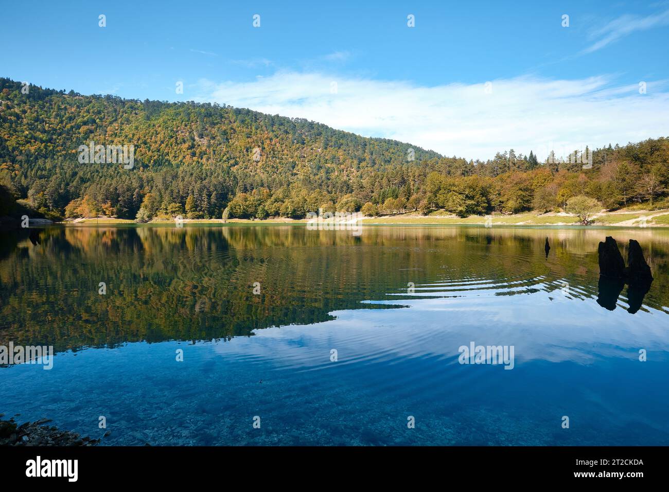 Bolu, Turkey - October 15 2023: View of Suluklu Lake Natural Park which means Lake of the Leeches, with landscape of autumn colors Stock Photo