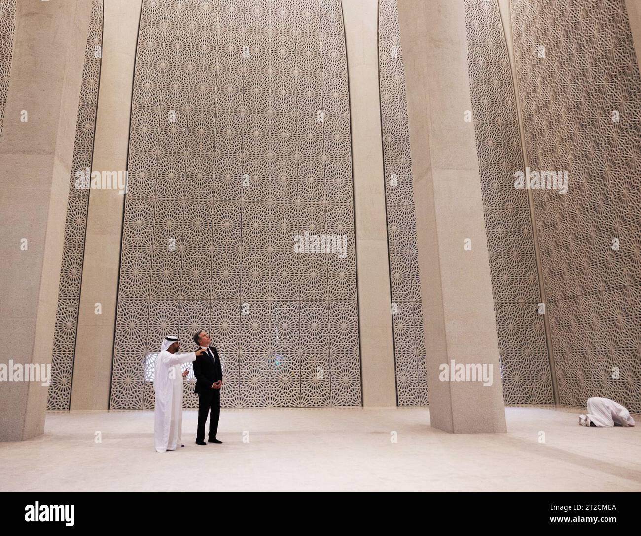 Secretary of State Antony J. Blinken tours the Imam Al-Tayeb Mosque at the Abrahamic Family House, in Abu Dhabi, United Arab Emirates, October 14, 2023. [State Department photo by Chuck Kennedy/Public Domain] Stock Photo