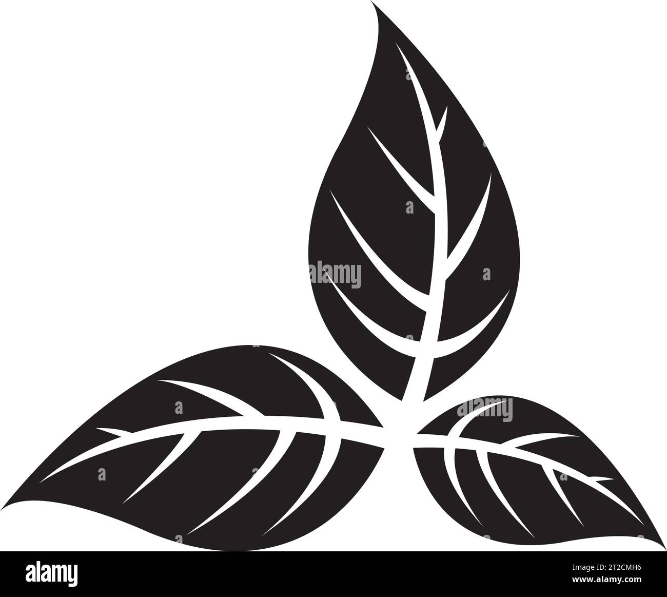 Black Abstract Simplistic 3 Leaves Icon on a White Background Stock Vector