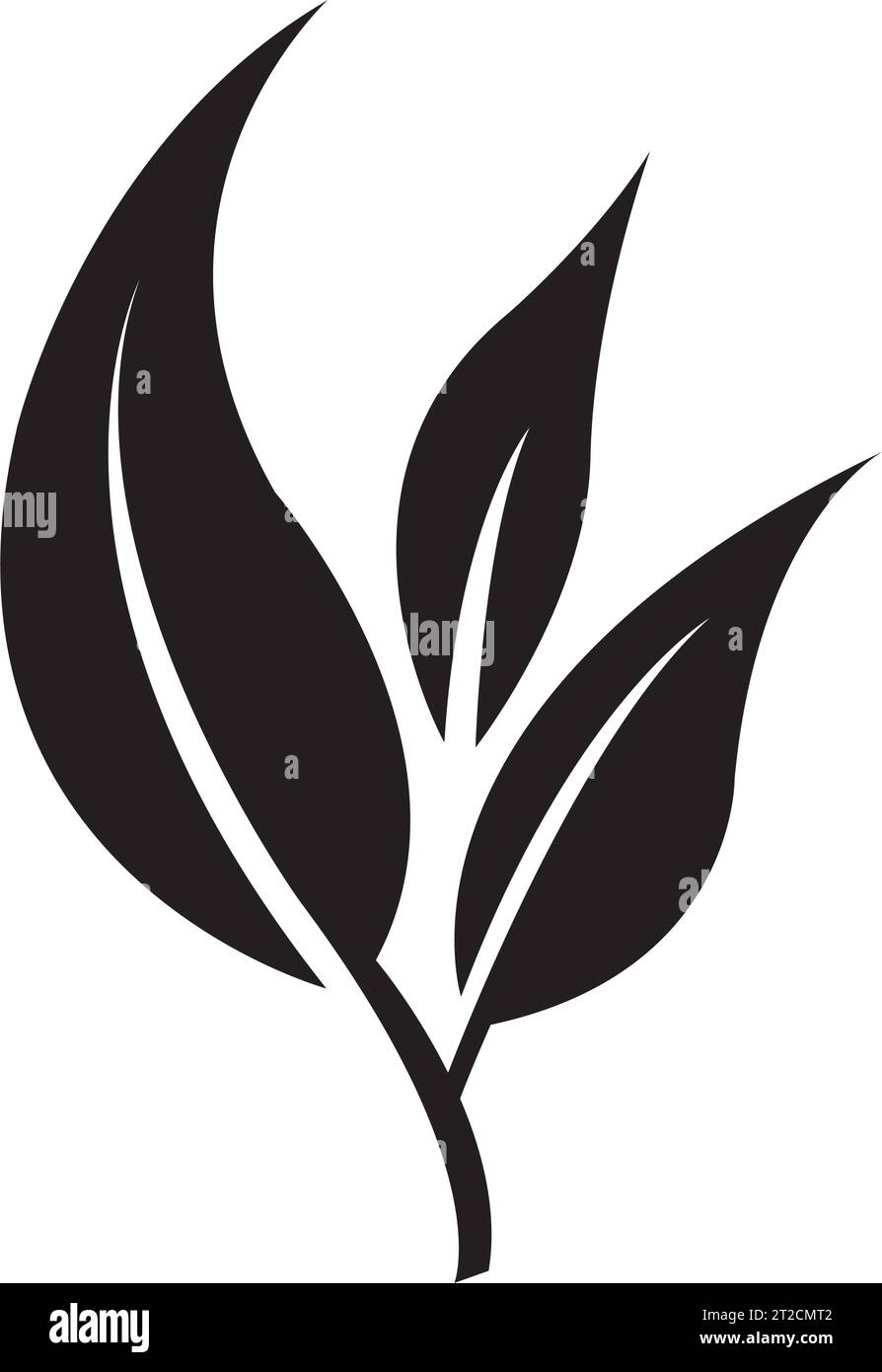 Black Abstract Simplistic Leaves Branch Icon on a White Background Stock Vector
