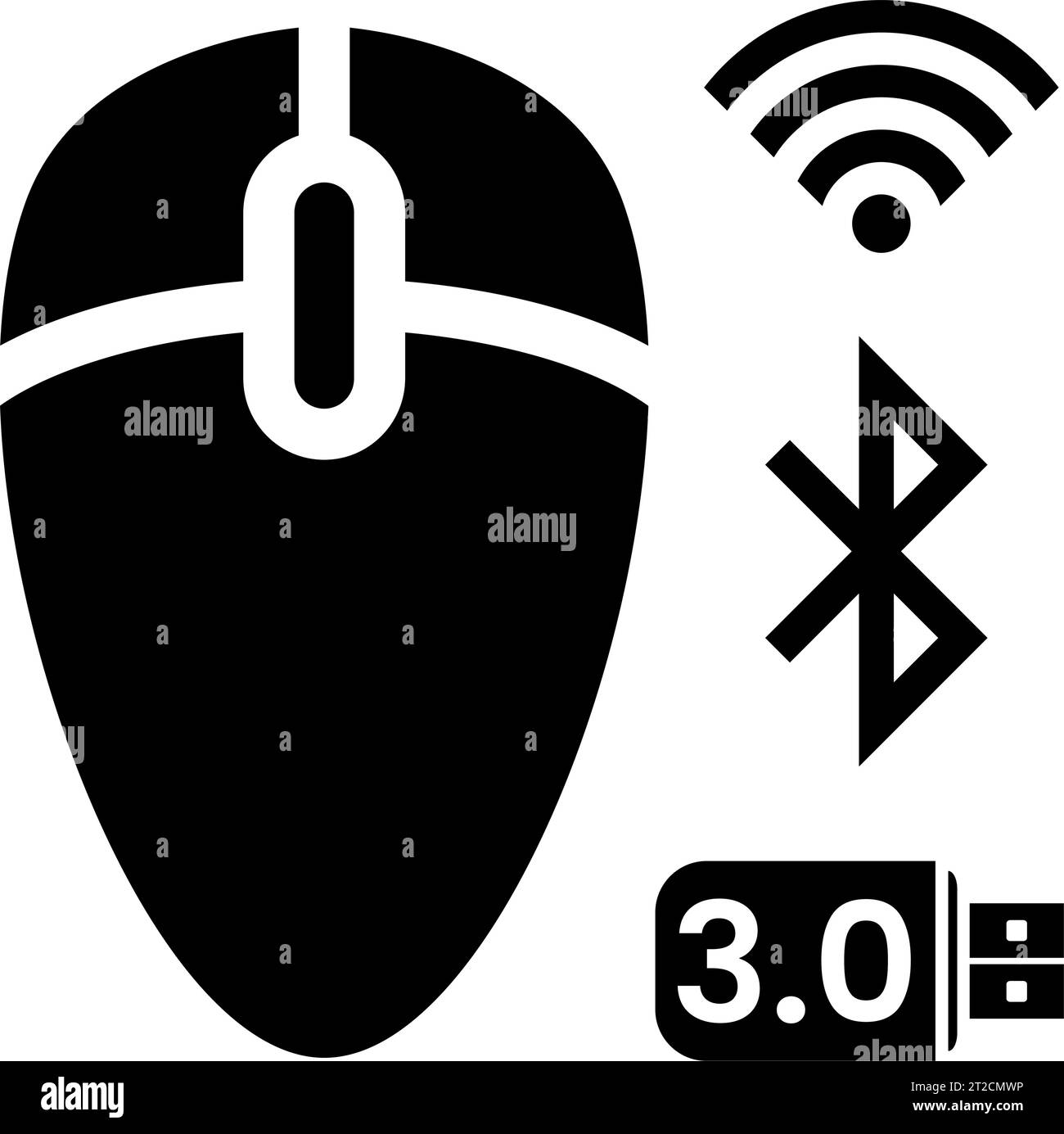 Black Abstract Simplistic Mouse Wireless Icon on a White Background Stock Vector