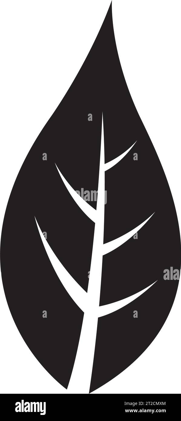 Black Abstract Simplistic Leaf Icon on a White Background Stock Vector