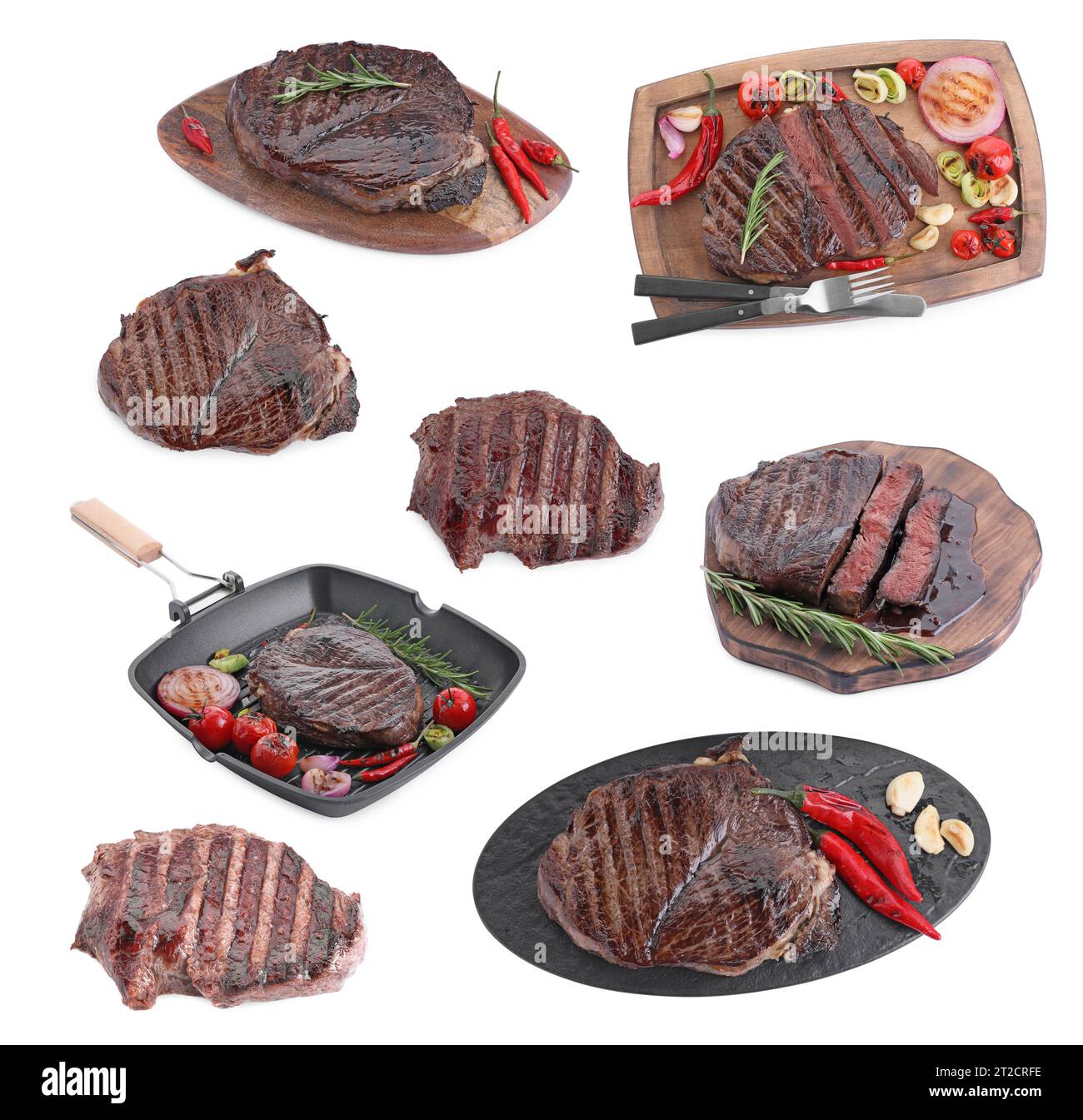 Delicious grilled beef meat isolated on white, collage design Stock ...