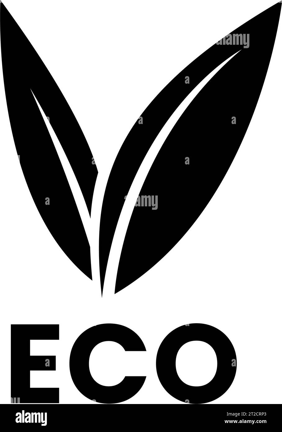 Black Eco Icon with V Shaped Leaves on a White Background Stock Vector ...
