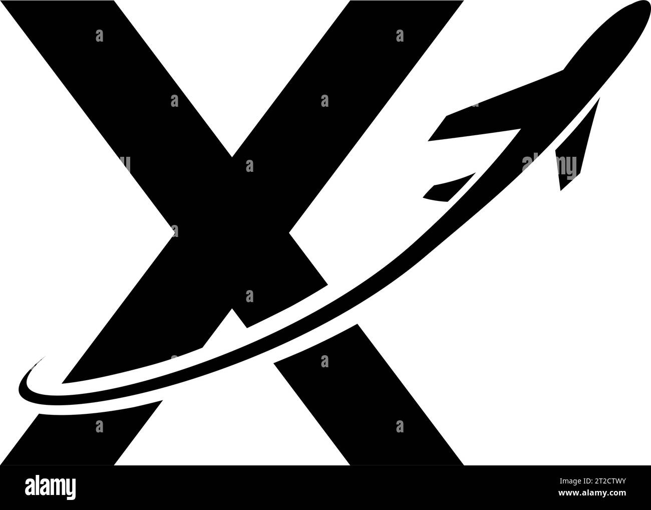 Black Lowercase Letter X Icon with an Airplane on a White Background ...