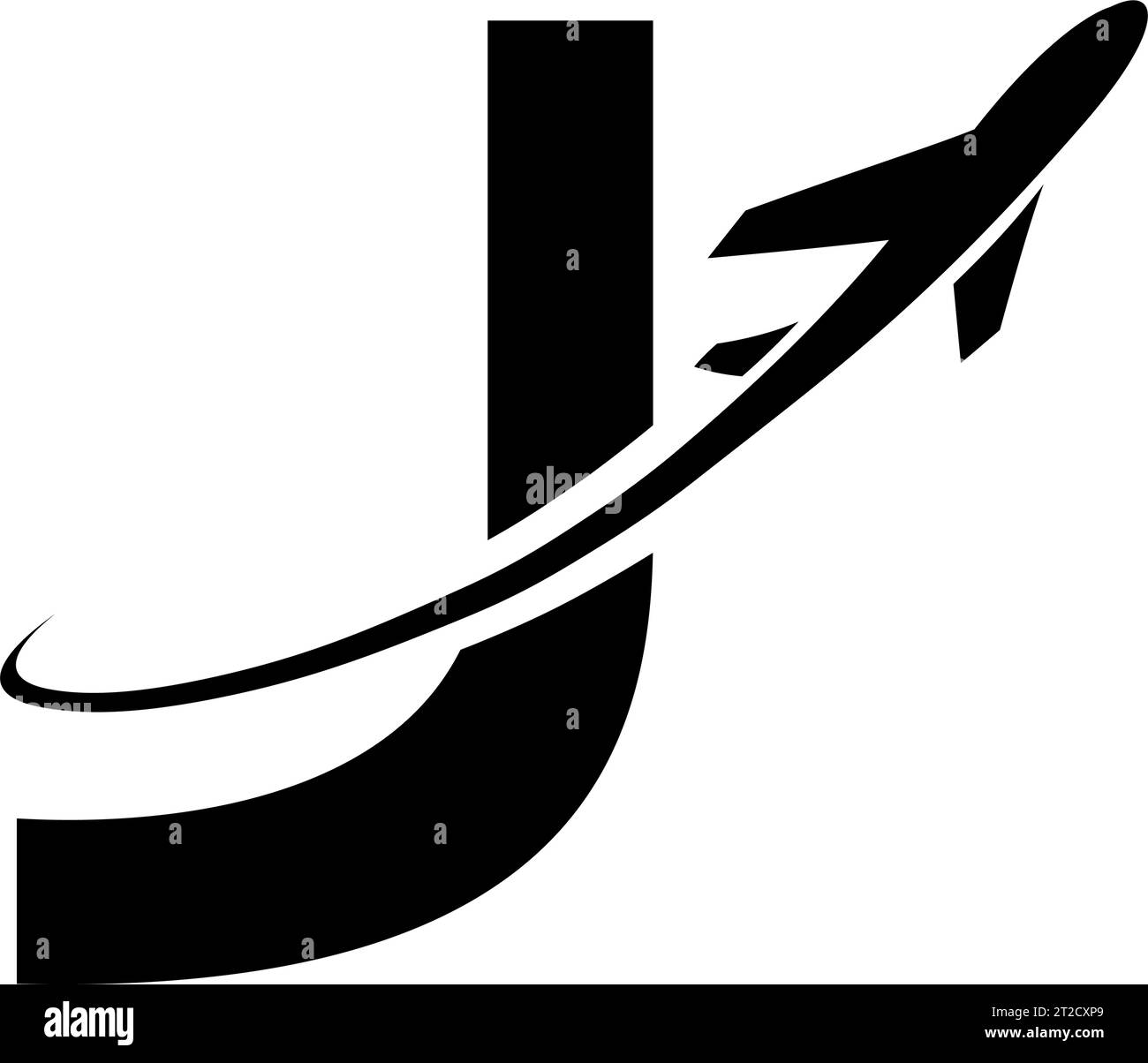 Black Uppercase Letter J Icon with an Airplane on a White Background ...