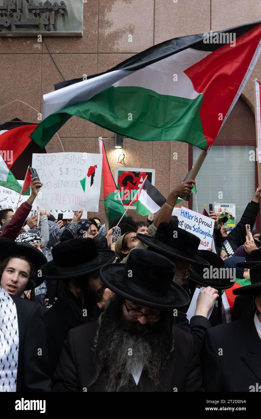 New York, New York, USA. 18th Oct, 2023. Hasidic Jews are shown ...