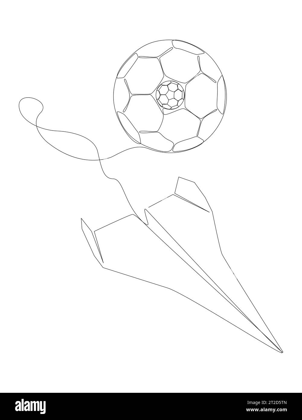 One continuous line of Paper Airplane with football ball. Thin Line