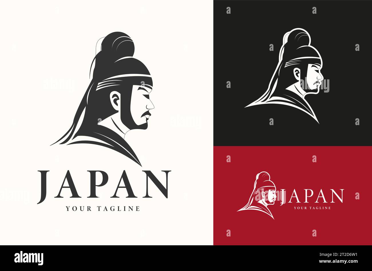 Illustration of a Japanese Knight Silhouette facing a Japanese Warrior Logo design Stock Vector