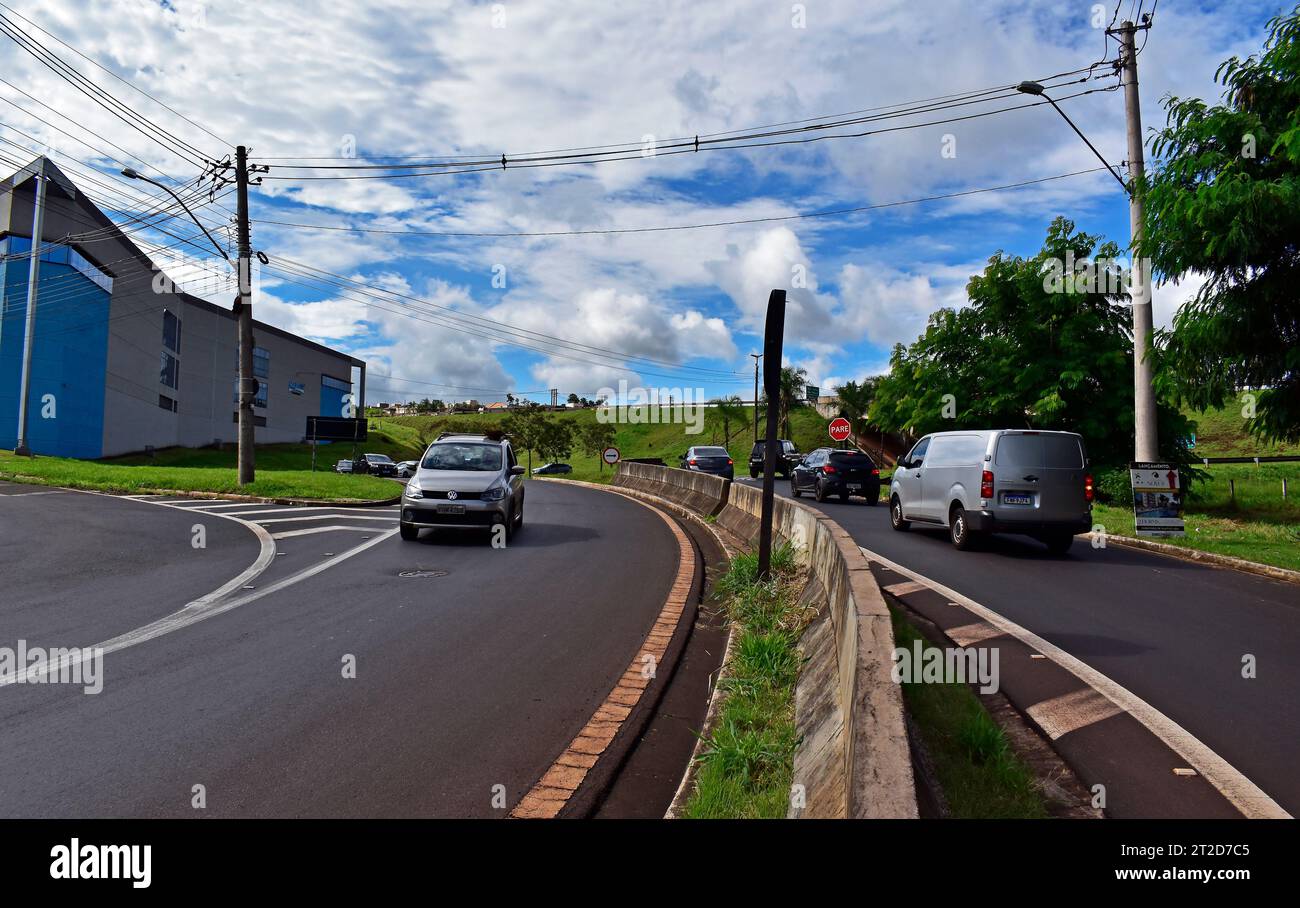 RIBEIRAO PRETO, SAO PAULO, BRAZIL - April 19, 2023: Highway with vehicle traffic on the outskirts of the city Stock Photo