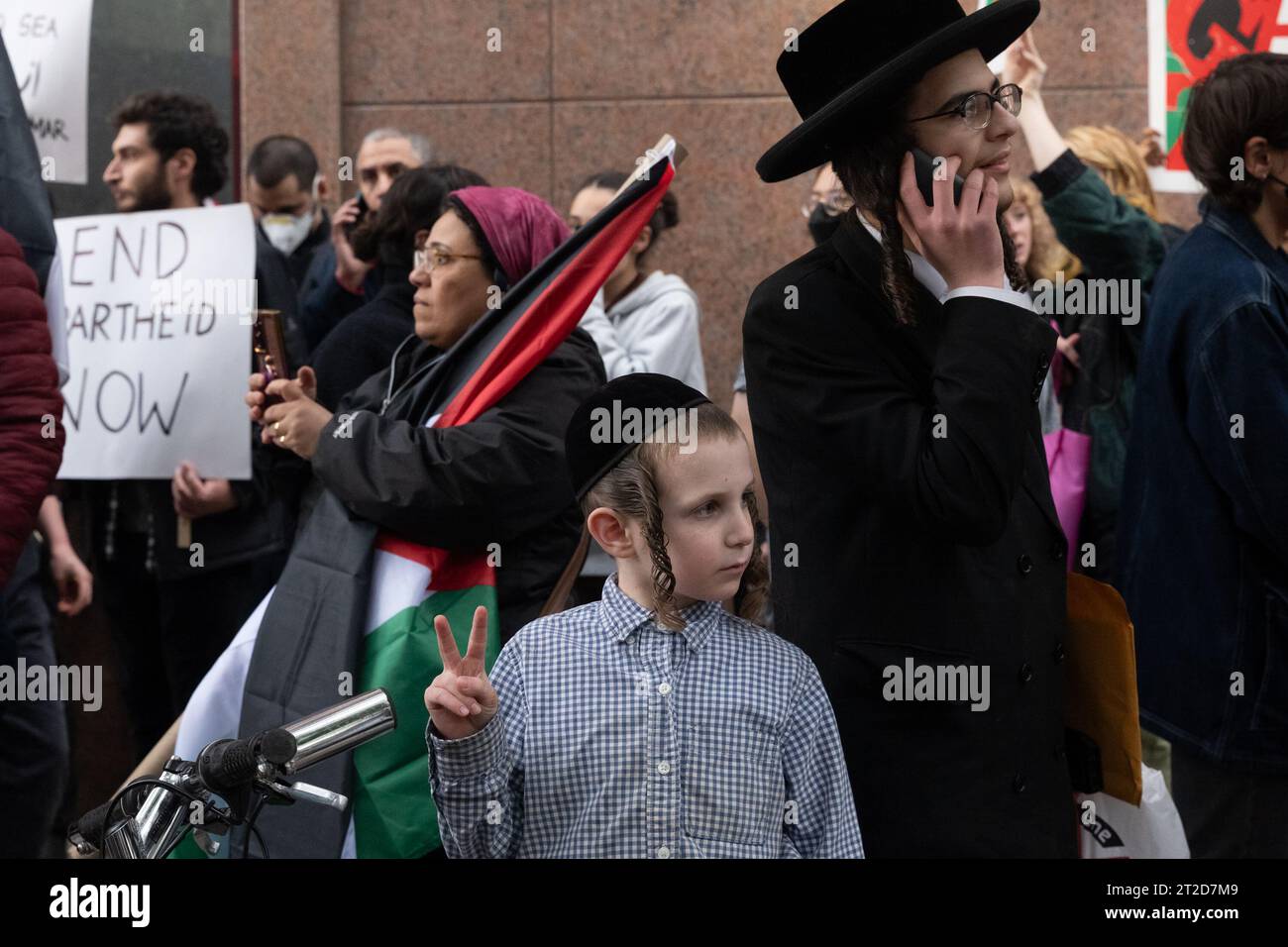 New York, New York, USA. 18th Oct, 2023. Hasidic Jews are shown ...
