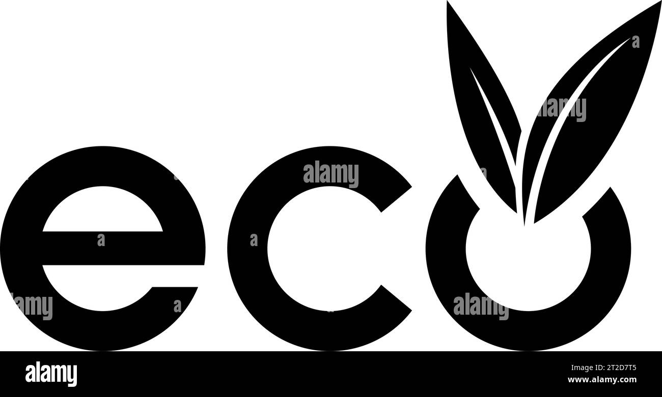 Eco Icon with Black Lowercase Letters and V Shaped Leaves on a White ...