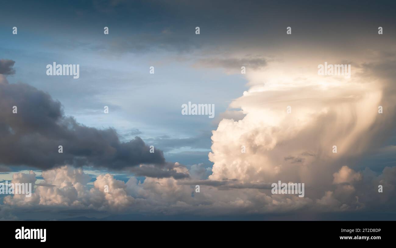 The sky with dark gray clouds before storm and rain in rainy season ...