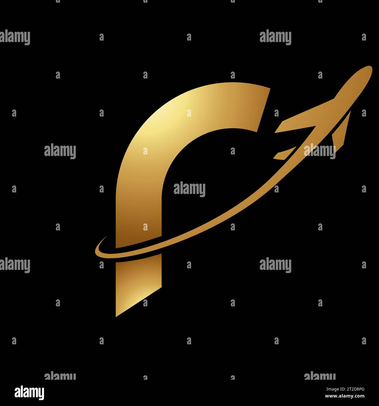 Glossy Gold Lowercase Letter R Icon with an Airplane on a Black ...