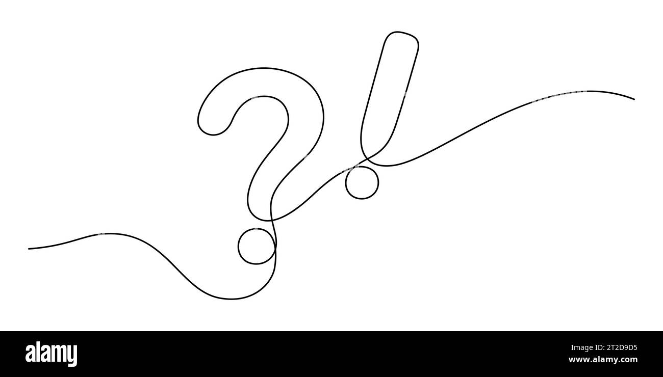 continuous line drawing of question mark and exclamation symbol
