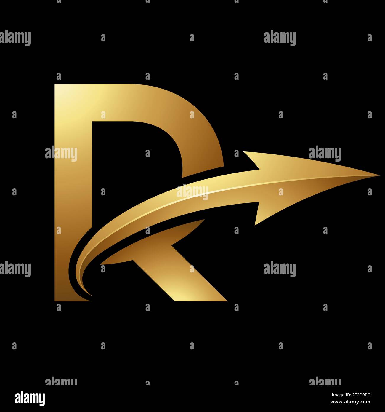 Gold Uppercase Letter R Icon with a Glossy Arrow on a Black Background ...