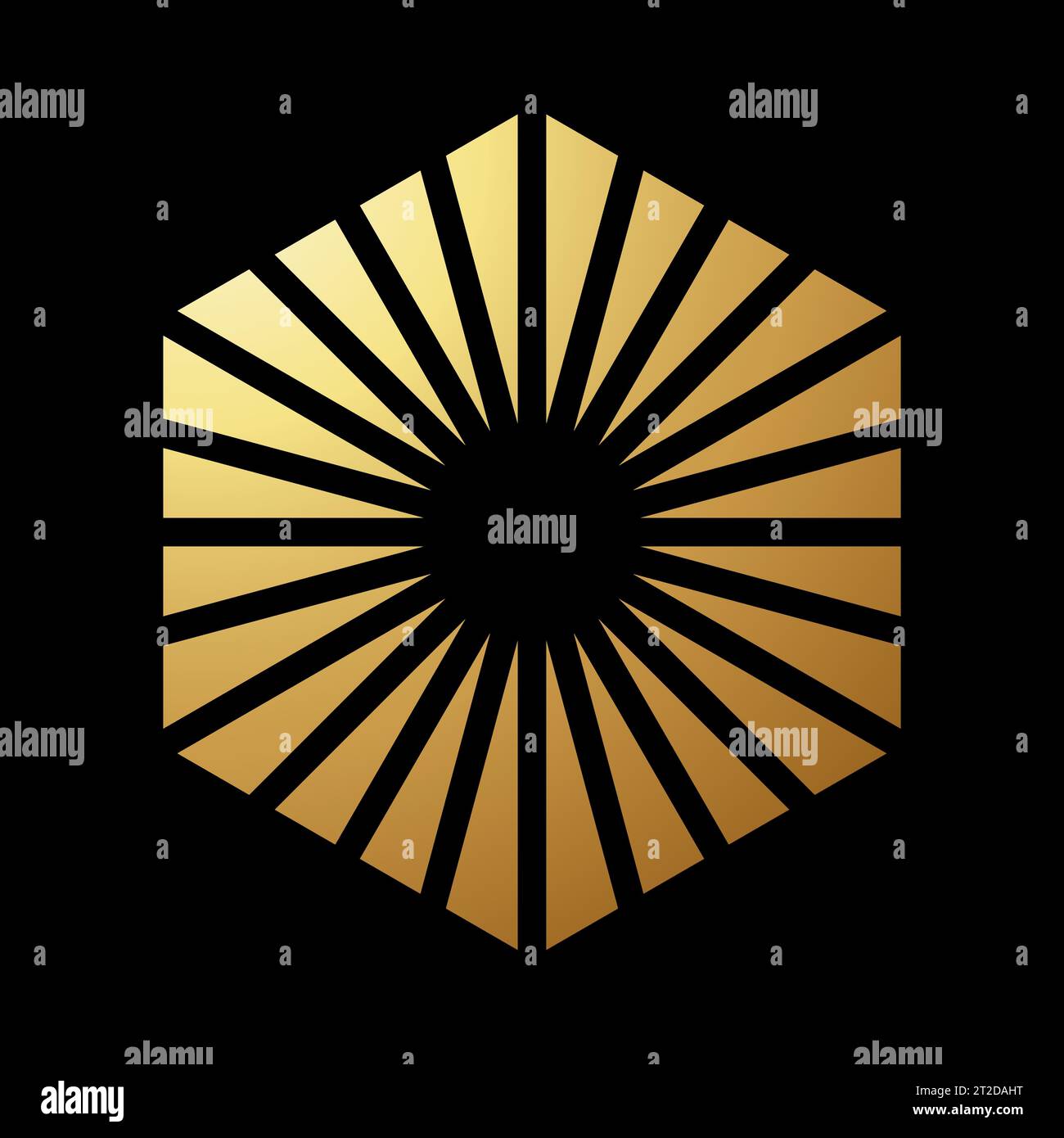 Gold Abstract Hexagon Shaped Icon with Triangular Stripes on a Black Background Stock Vector