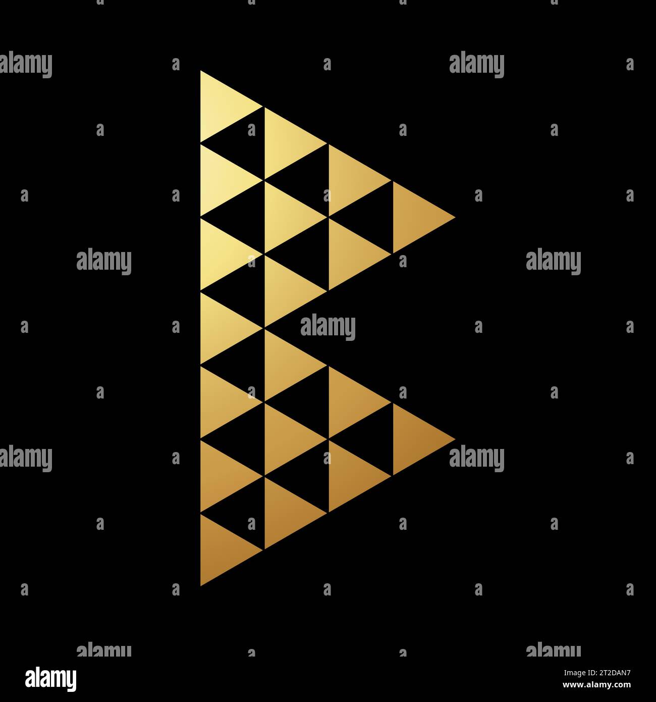 Gold Abstract Letter B Icon with Multiple Triangles on a Black Background Stock Vector