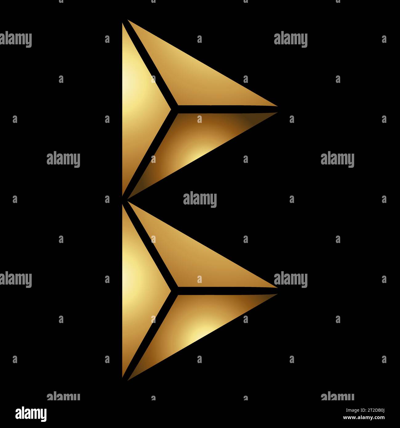 Gold Abstract Pyramidical Letter B Icon on a Black Background Stock Vector