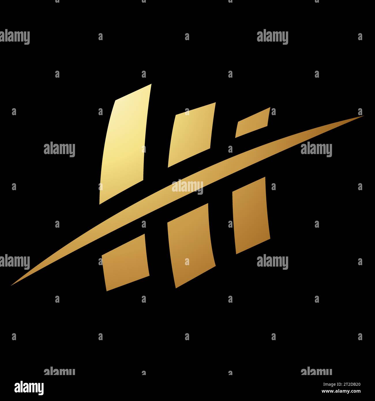 Gold Abstract Rectangular Bars Icon with a Slash on a Black Background Stock Vector