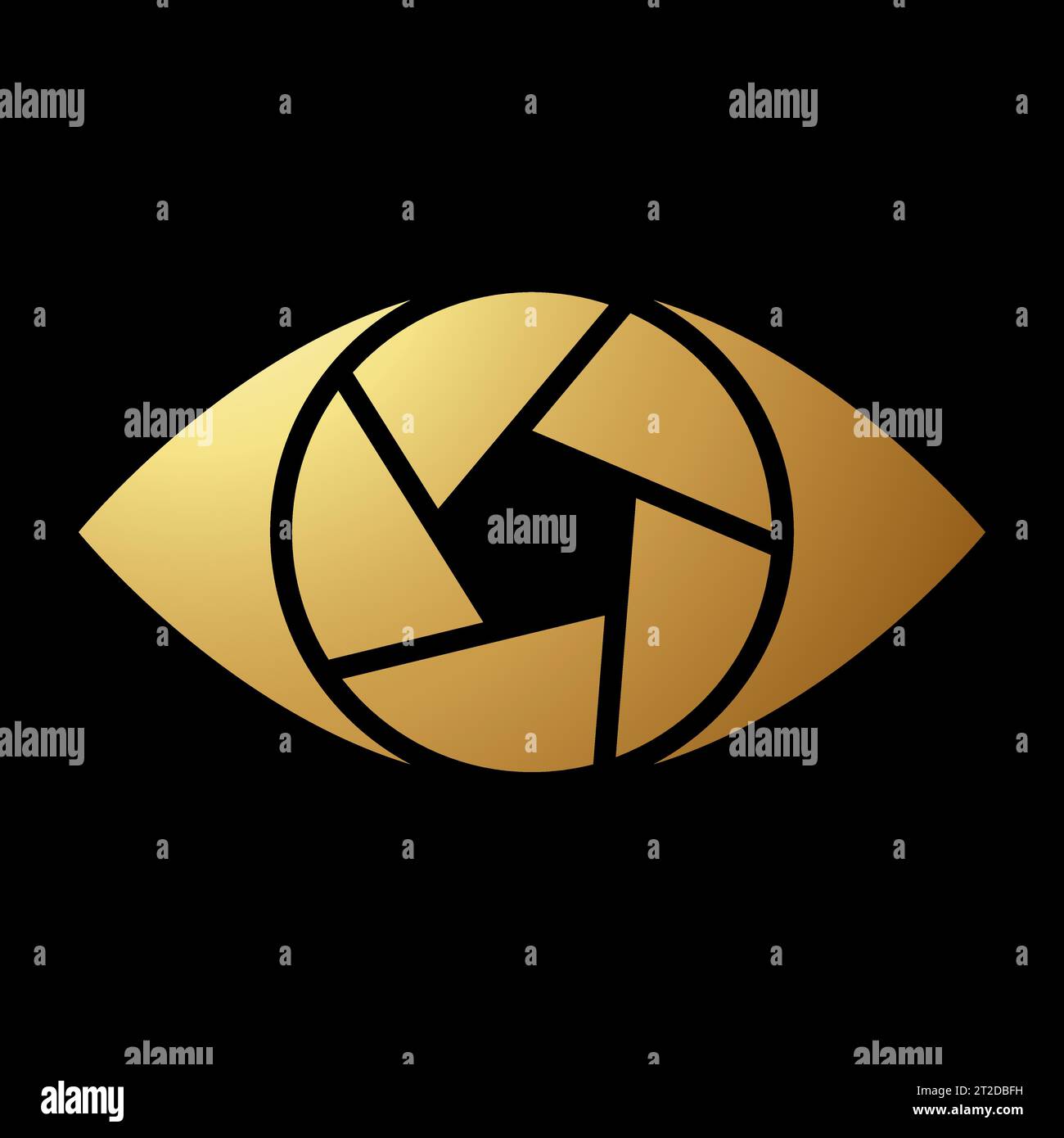 Gold Abstract Shutter Eye Icon on a Black Background Stock Vector