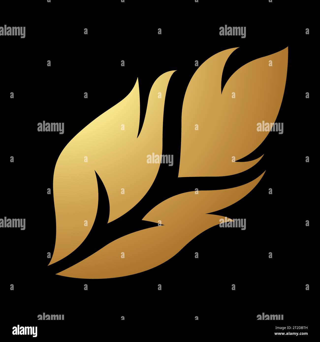 Gold Abstract Simplistic Feather Icon on a Black Background Stock Vector