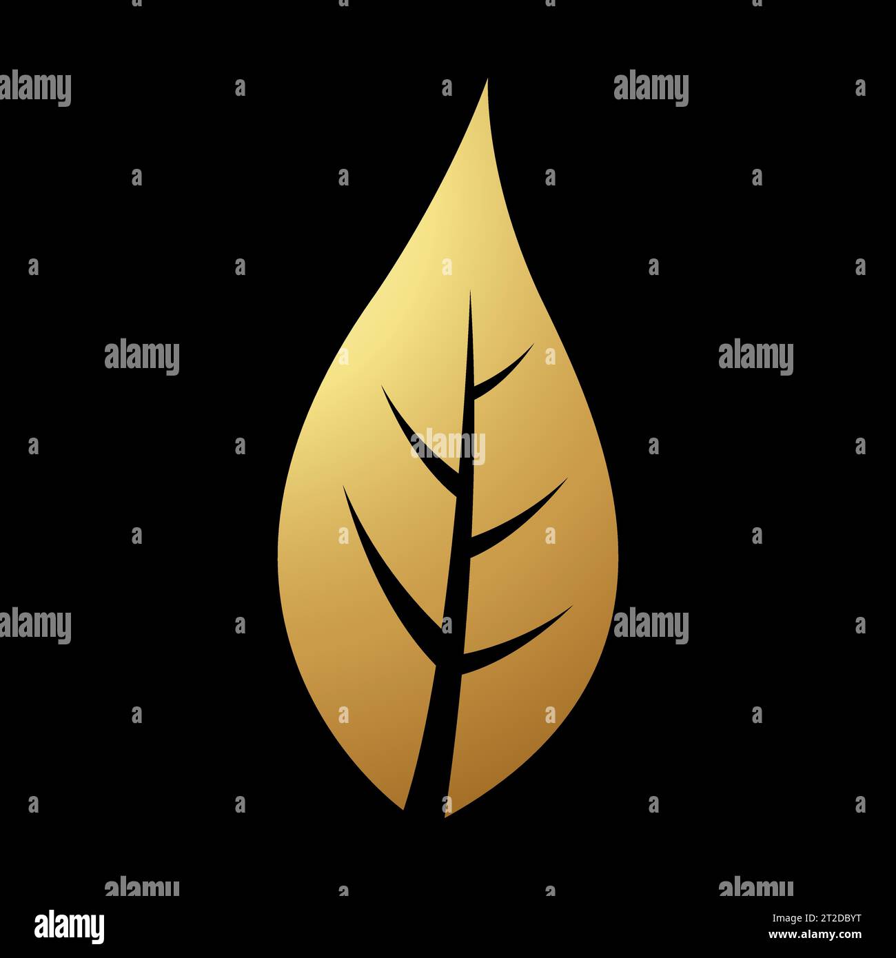 Gold Abstract Simplistic Leaf Icon on a Black Background Stock Vector