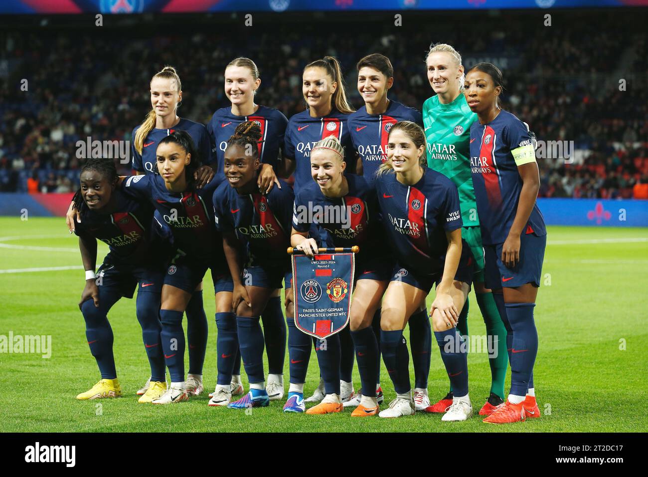 Paris, France. 18th Oct, 2023. Paris SaintGermain Femenine team group lineup (PSG) Football