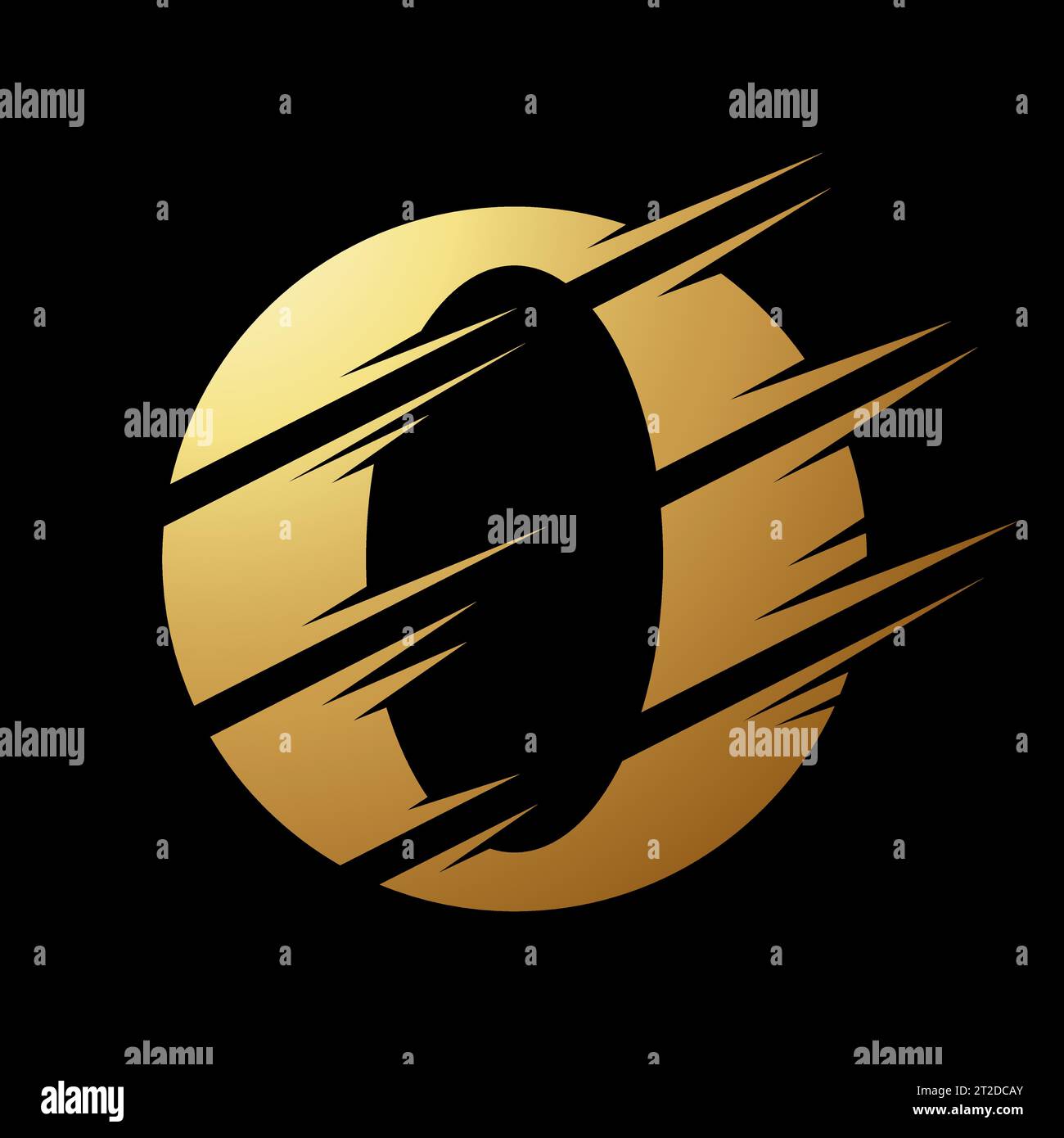 Gold Abstract Slashed Split Shaped Letter O Icon on a Black Background Stock Vector