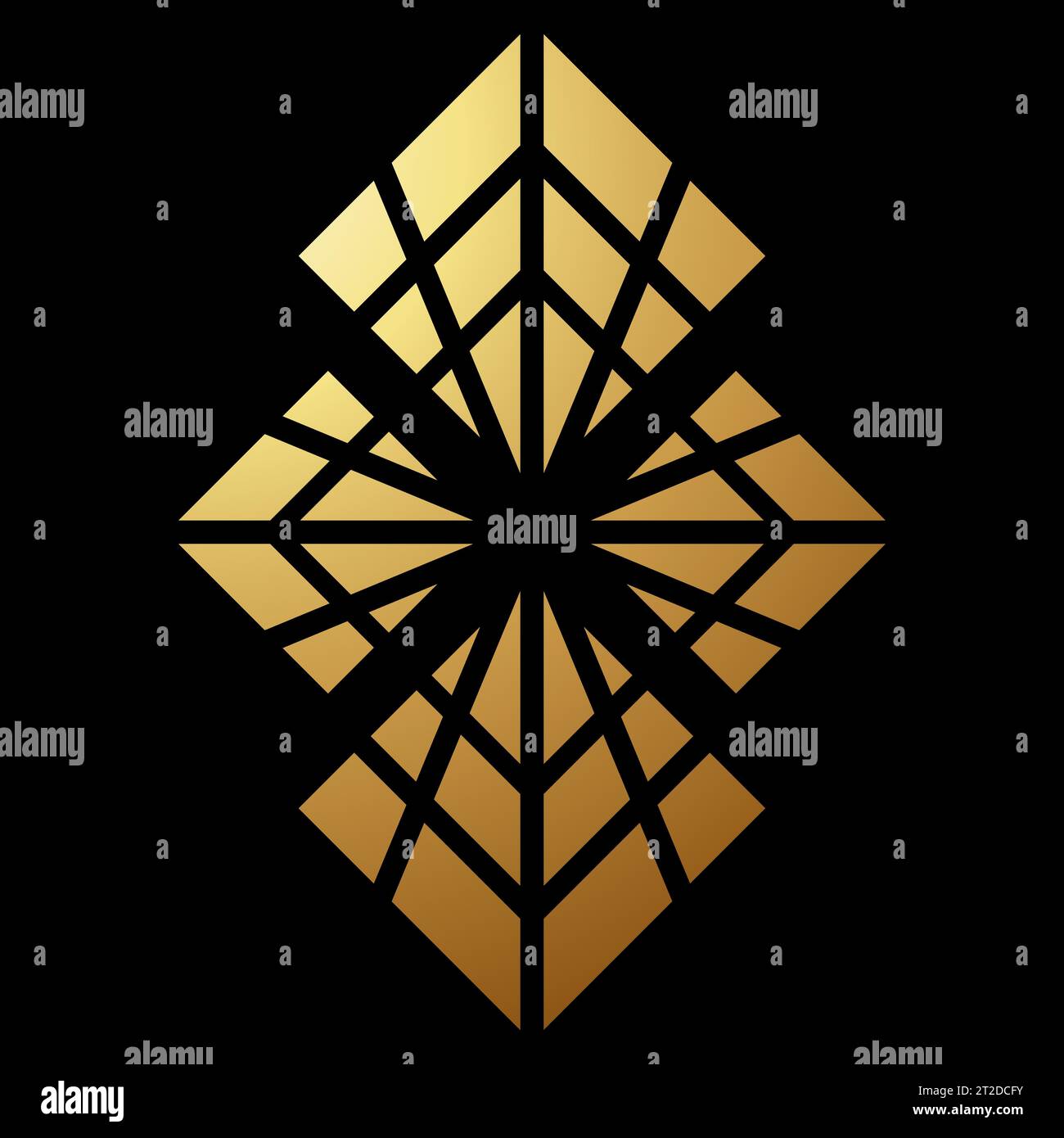 Gold Abstract Square Shaped Spider Web Icon on a Black Background Stock Vector