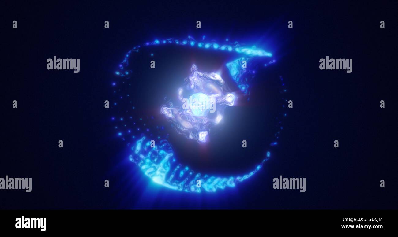 Abstract energy sphere with flying glowing bright blue particles ...