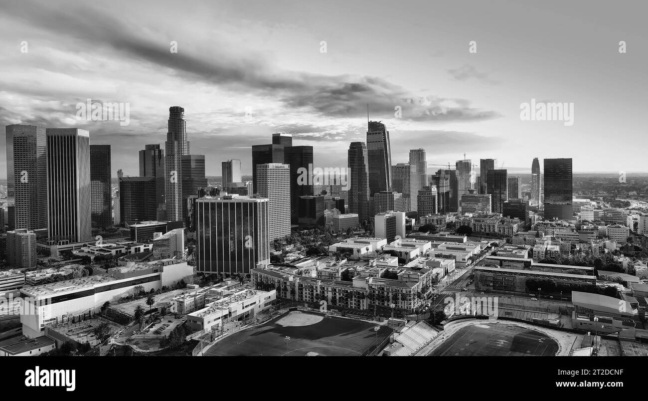 Los Angeles city aerial view on downtown cityscape of Los Angels
