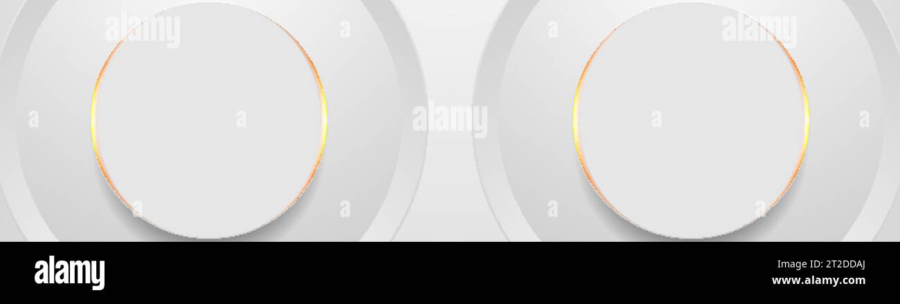 Grey circles with orange neon light abstract tech background. Vector banner design Stock Vector