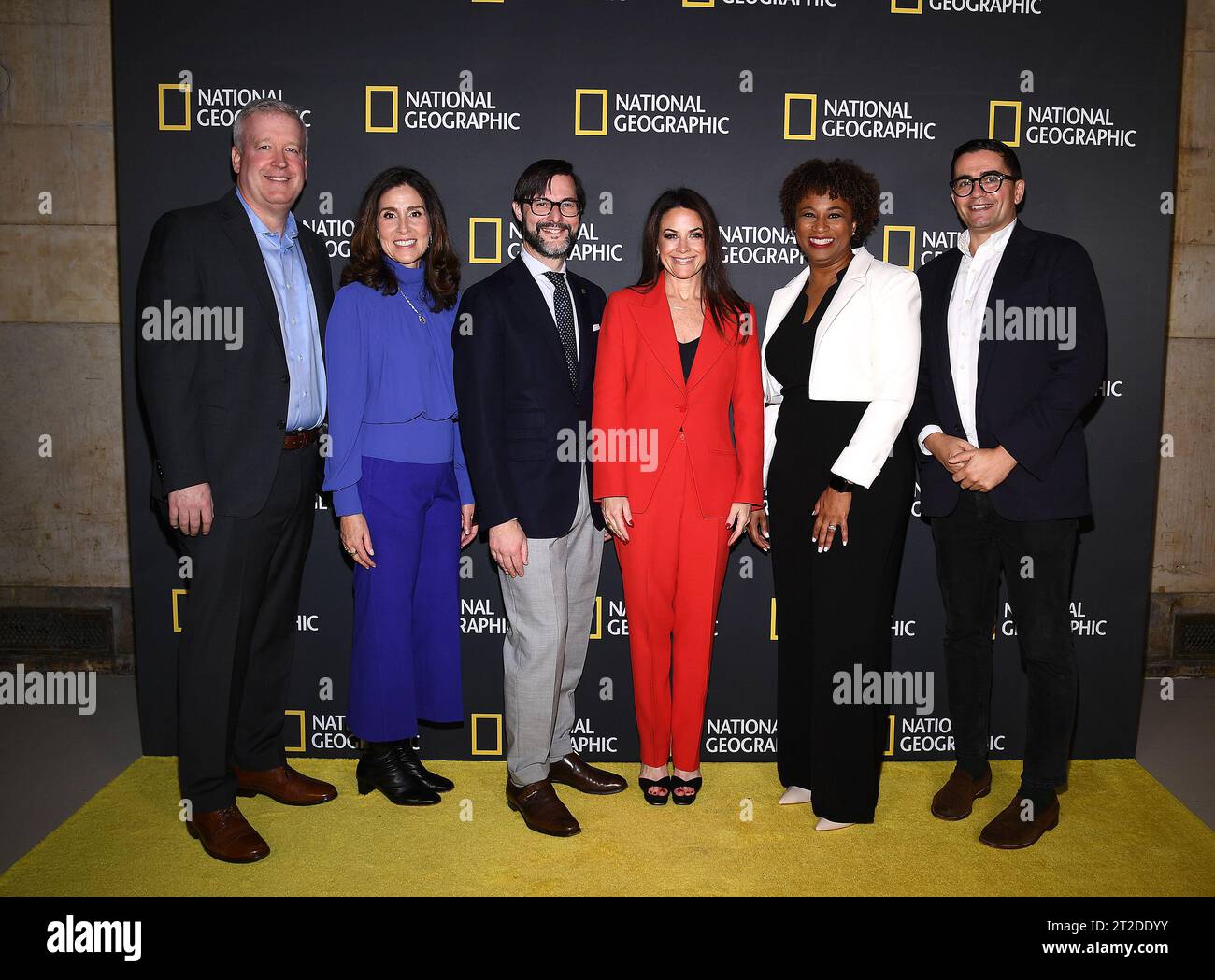 NEW YORK - OCTOBER 18: (L-R) David E. Miller, EVP & General Manager, National Geographic, Carolyn Bernstein, Executive Vice President, Global Scripted Content and Documentary Films at National Geographic, Nathan Lump, SVP, Editor in Chief, National Geographic, Courteney Monroe, President, National Geographic Content, Karen Greenfield, Senior Vice President of Content, Diversity and Inclusion, and Tom McDonald, EVP Global Factual & Unscripted, National Geographic attend the National Geographic Content Showcase at Hall des Lumieres on October 18, 2023 in New York City. (Photo by Anthony Behar/Pi Stock Photo