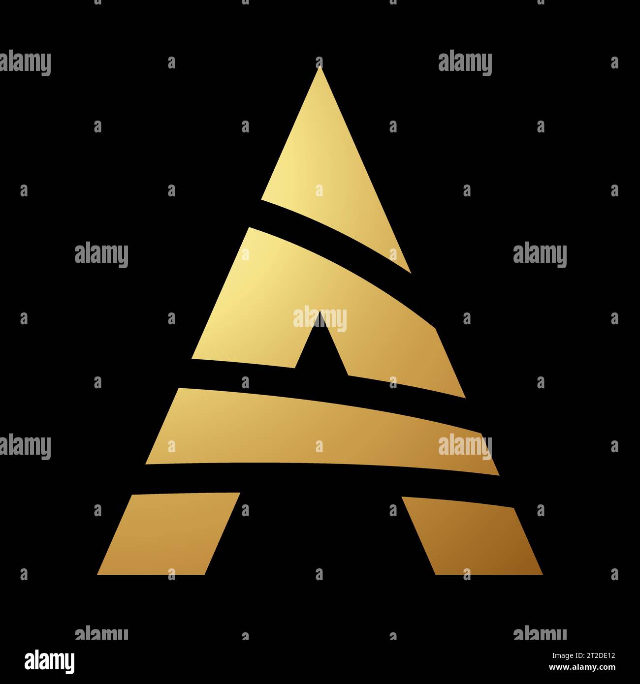 Gold Abstract Uppercase Letter A Icon with Random Stripes on a Black ...