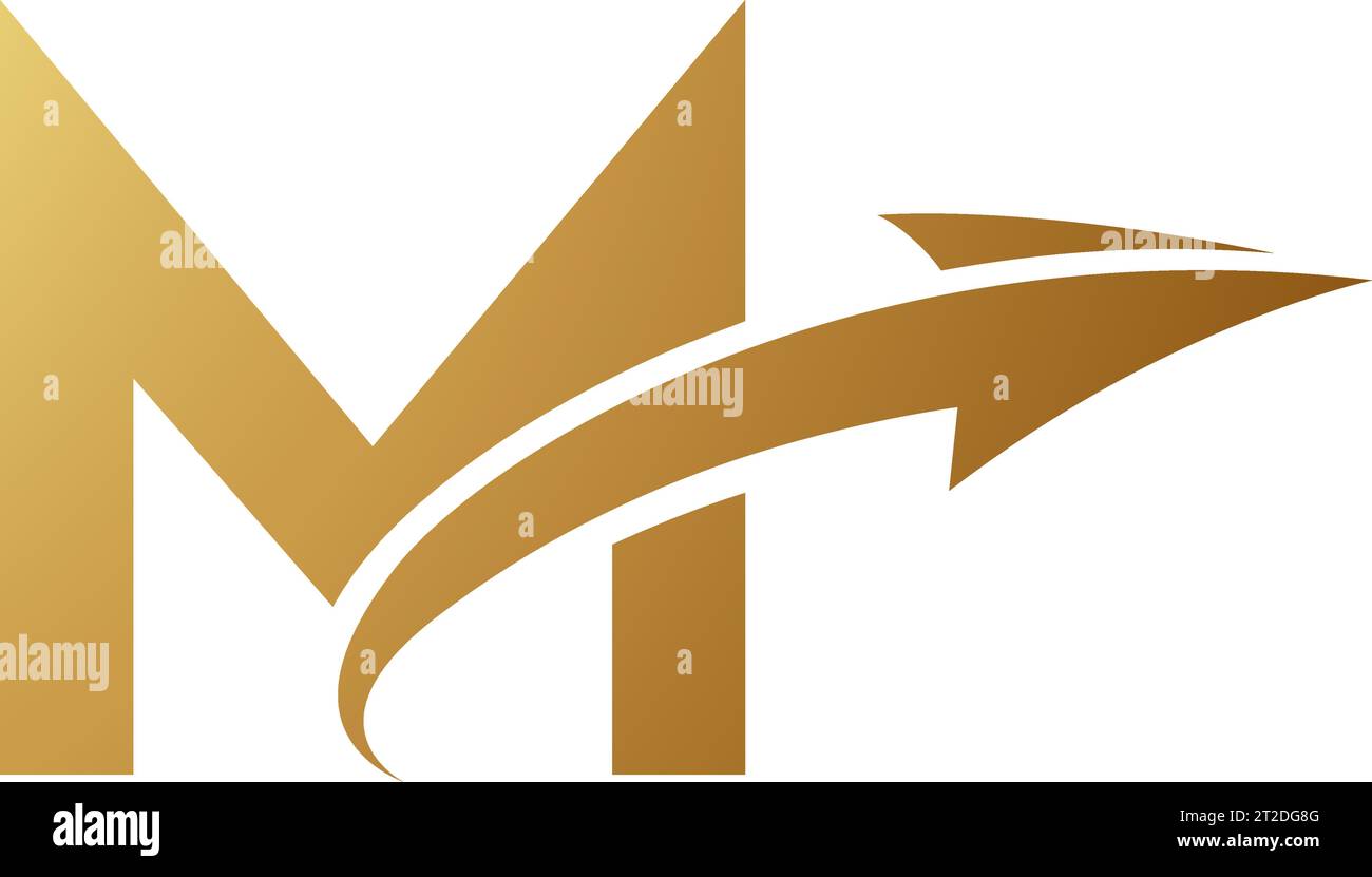 Gold Uppercase Letter M Icon with an Arrow on a White Background Stock ...