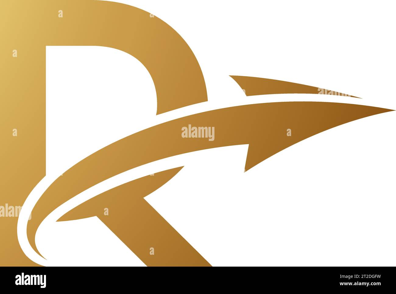 Gold Uppercase Letter R Icon with an Arrow on a White Background Stock ...