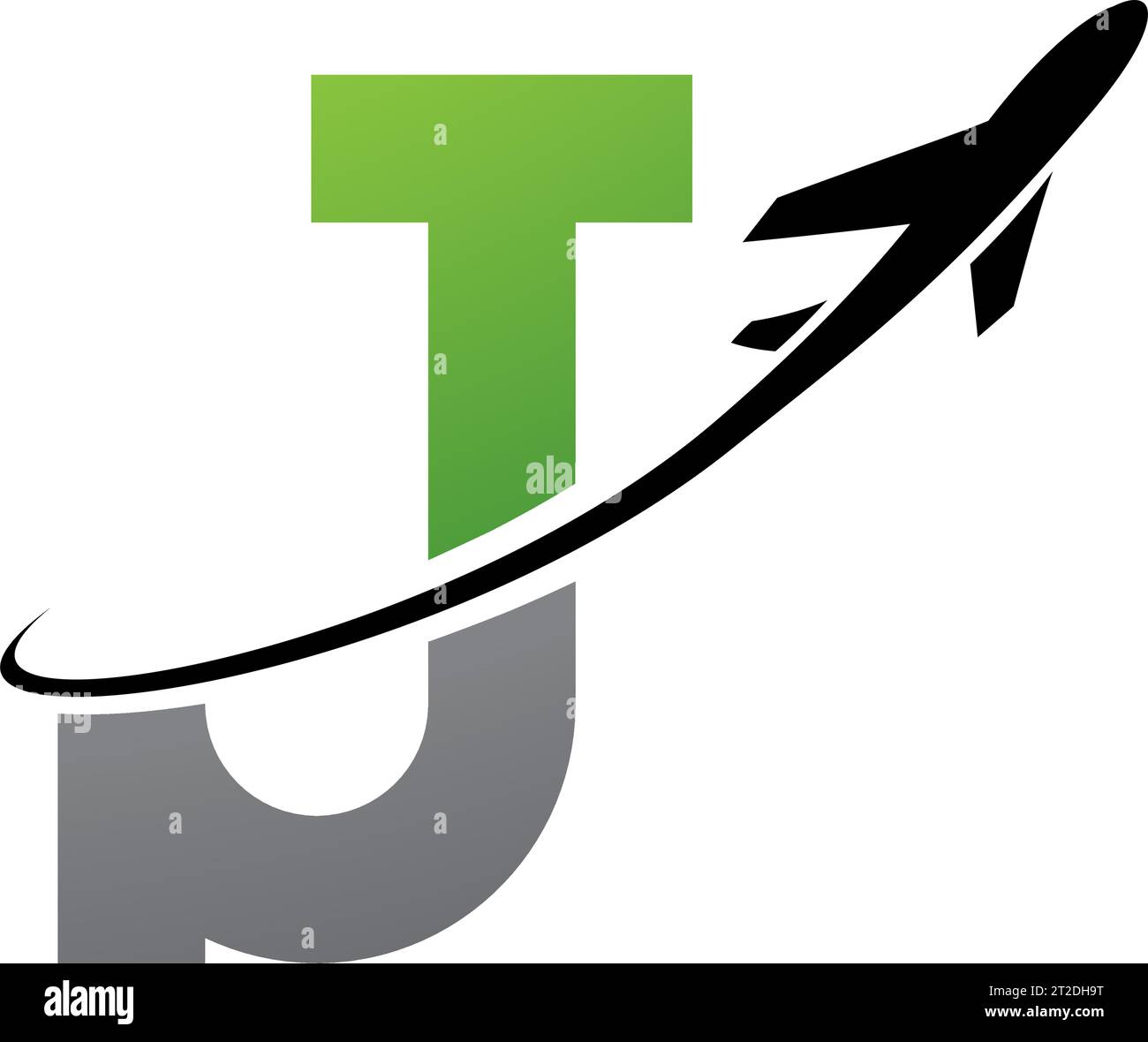Green and Black Antique Letter J Icon with an Airplane on a White ...