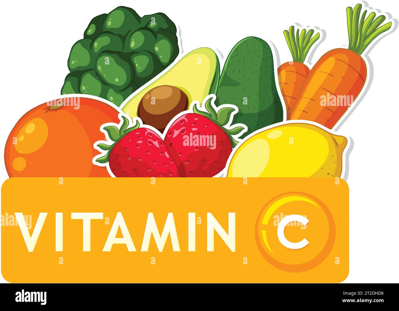 A vector cartoon illustration of vitamin Crich foods Stock Vector