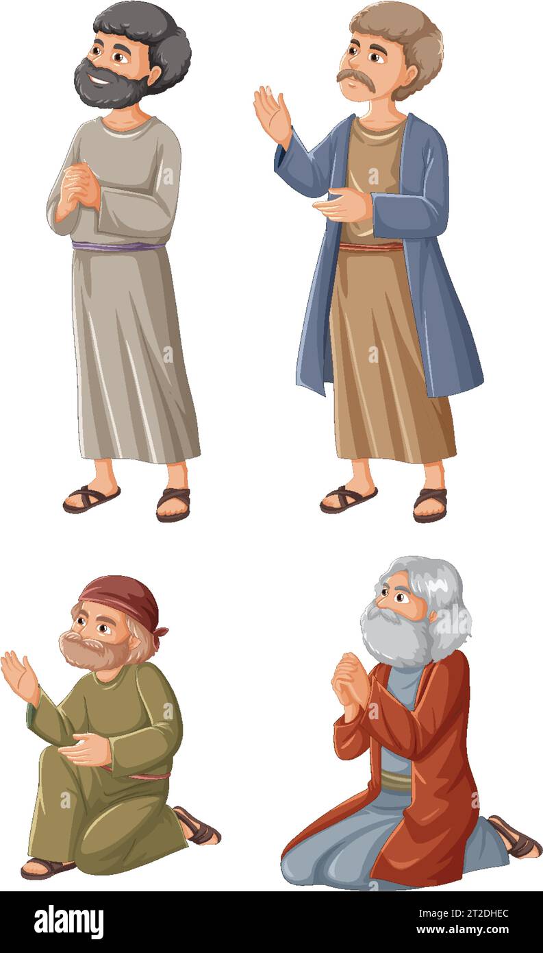 A collection of vector cartoon characters depicting medieval male figures Stock Vector