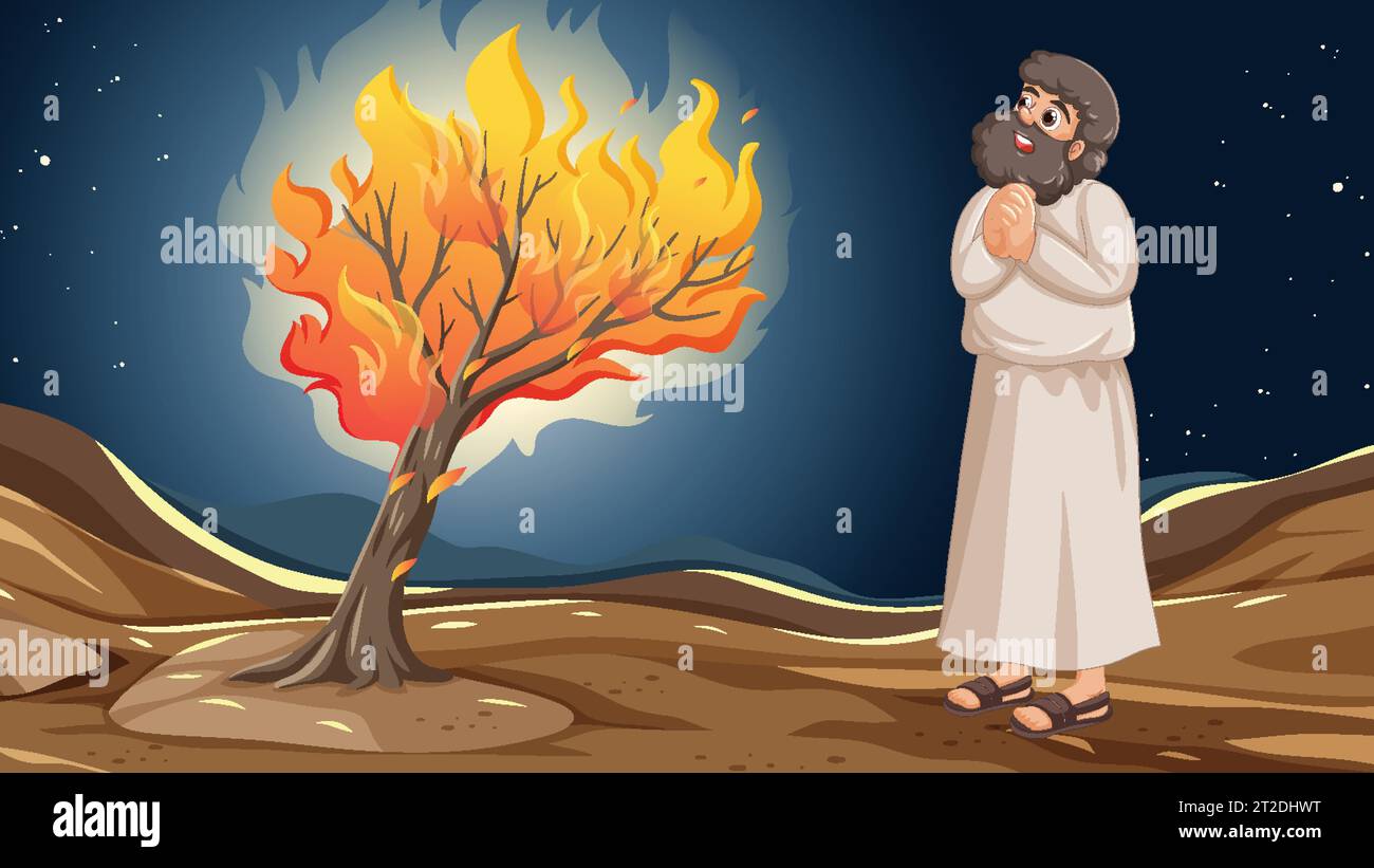 A vector cartoon illustration depicting the iconic biblical story of
