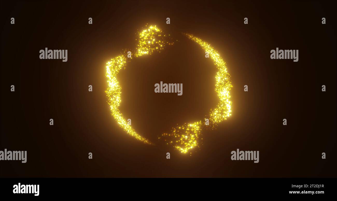 Abstract glowing looped circle of yellow golden lines of magical energy ...