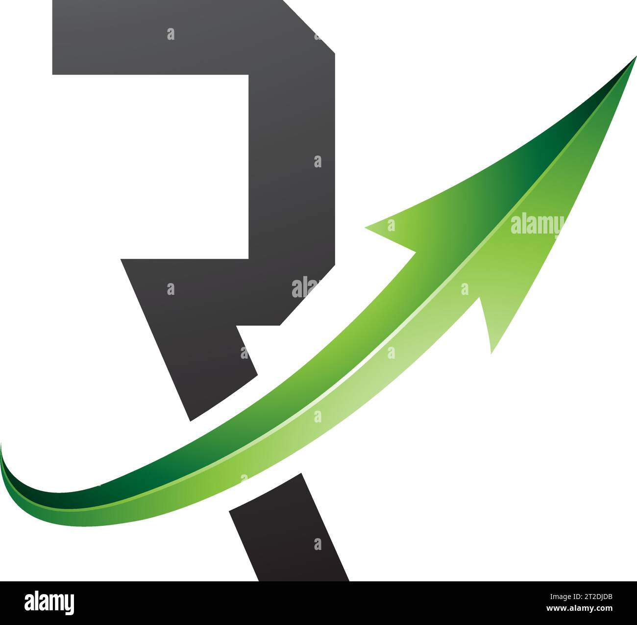 Green and Black Futuristic Letter R Icon with a Glossy Arrow on a White ...