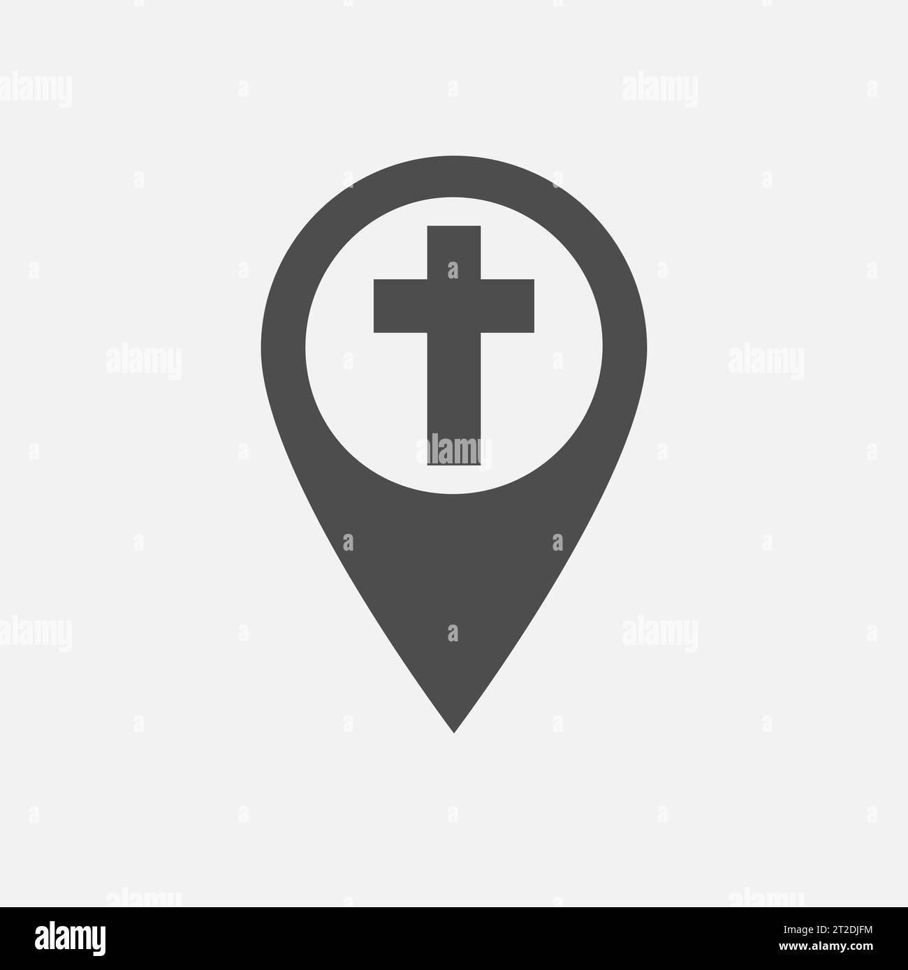 Map pointer of christian organization. Creative church logo concept. Black and white colors. Flat design. Gps location arrow. Isolated graphic templat Stock Vector
