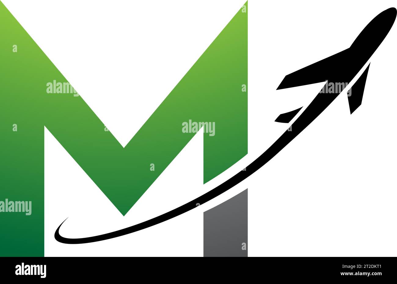 Green and Black Uppercase Letter M Icon with an Airplane on a White ...