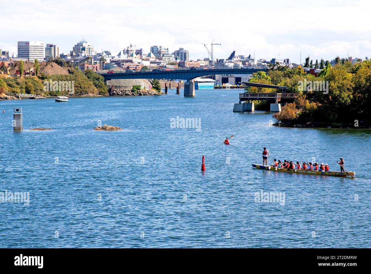 Dragon boat on the Gorge Waterway in Victoria, Vancouver Island Stock Photo