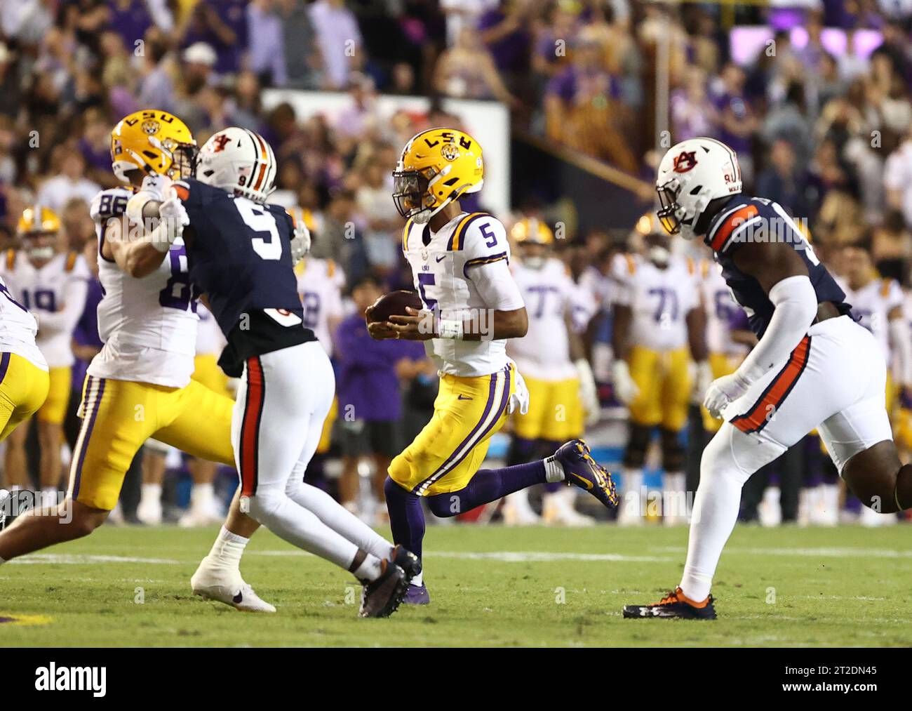 LSU Tigers Quarterback Jayden Daniels (5) Rush For Some Yardage During ...