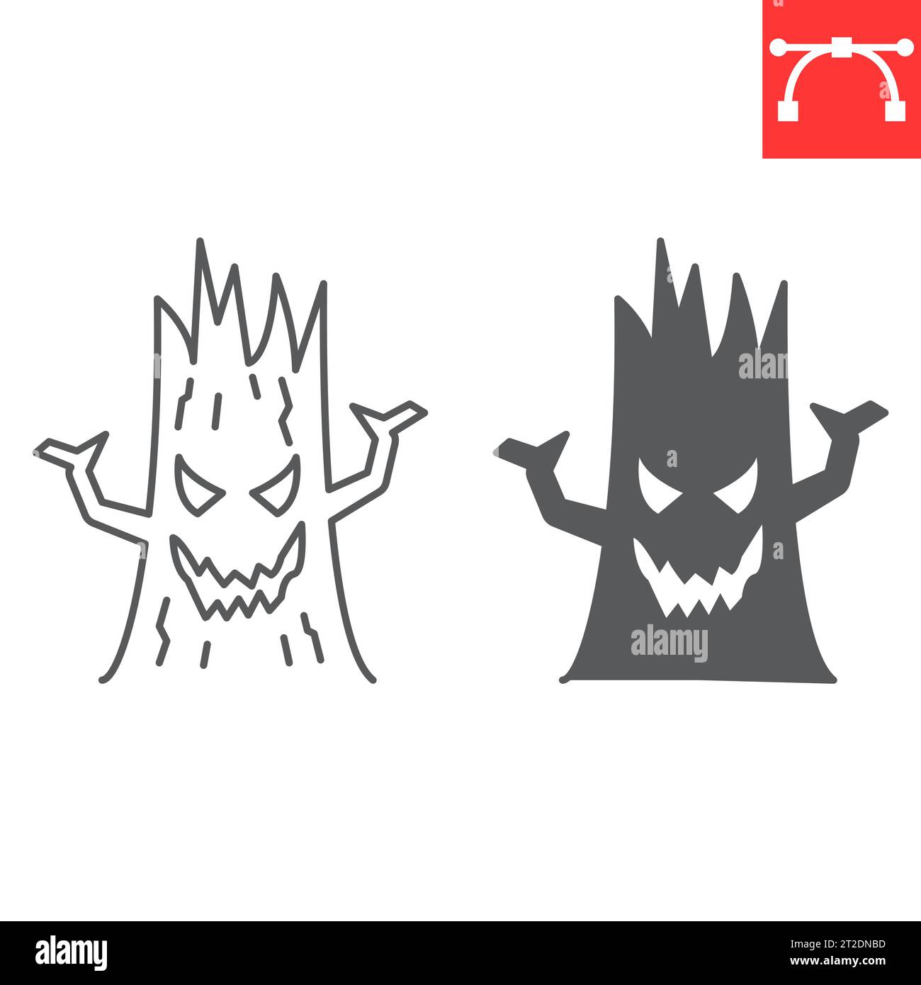 Spooky tree line and glyph icon, halloween and holiday, halloween wood ...